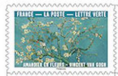 Timbre: Le bleu dans l'art : amandier en fleurs